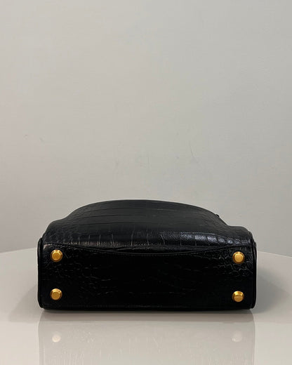 Balenciaga Small Rodeo Crocodile Embossed Bag 29 Black Leather Gold Hardware