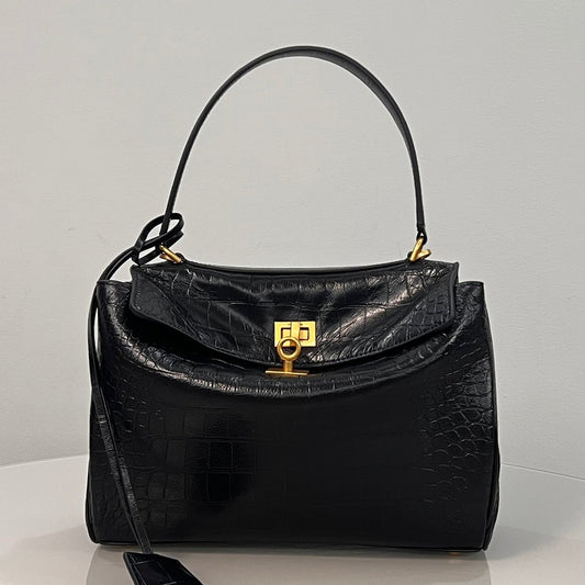 Balenciaga Small Rodeo Crocodile Embossed Bag 29 Black Leather Gold Hardware