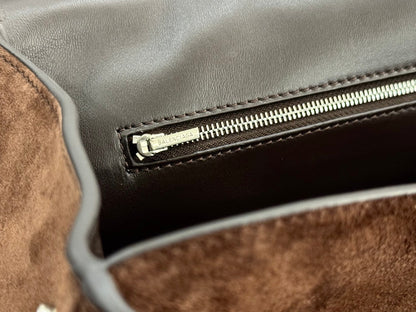 Balenciaga Large Medium Bag 35 Coffee Brown Suede Sliver Hardware