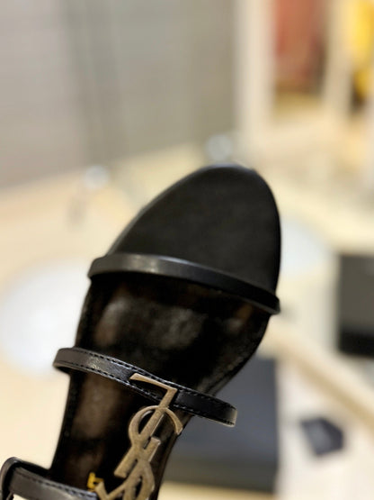 SL CASSANDRA FLAT SANDALS BLACK CALFSKIN