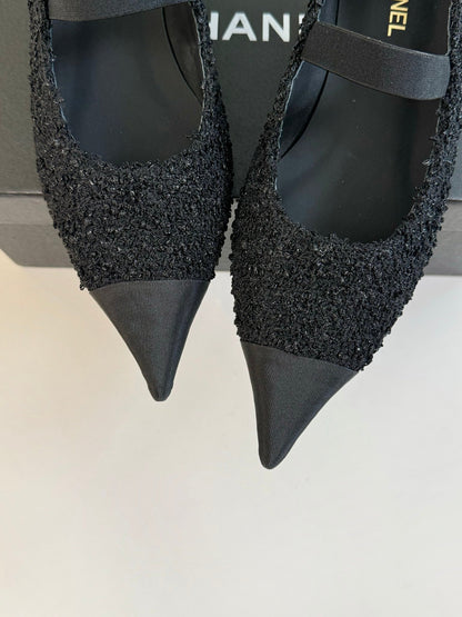 CC MARY JANE IN BLACK WOOL TWEED AND SATIN