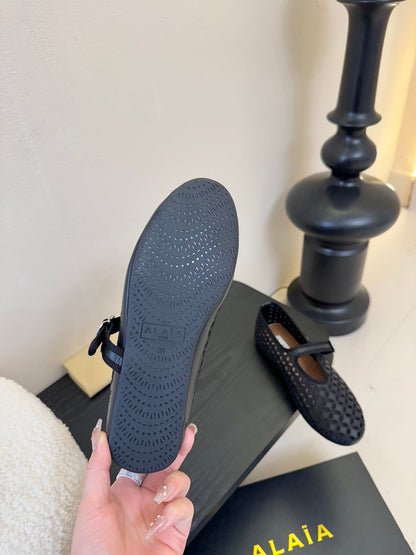 Alaia 25 Mary Jane Mesh Ballet Flats Black Calfskin 297034
