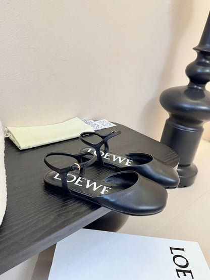 Loewe 25 Toy Ankle Strap Ballet Flat Black Calfskin 309171