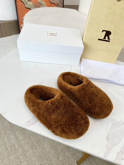 The Row 2025 Retro Oversized Toe Birkenstock Slipper Brown Wool 576032