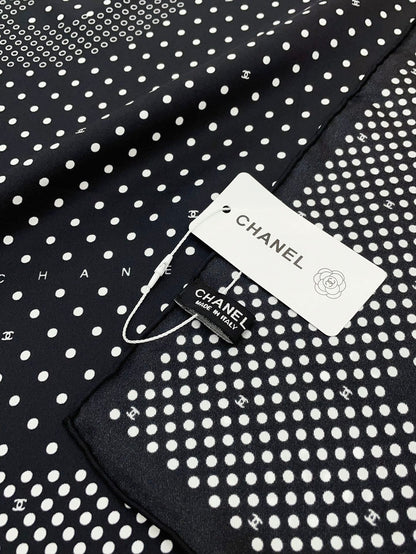 CC Square Scarf 90 CM In Black White Polka Dot Silk Twill 166291