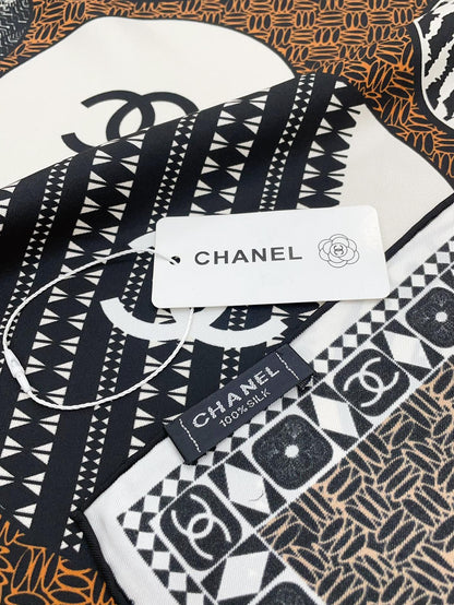 CC Square Scarf 90 CM In Brown Multi-Pattern Silk Twill 231846
