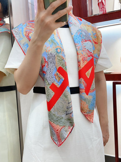 Eleftheria Scarf 90 CM In Colorful Silk Twill  193835