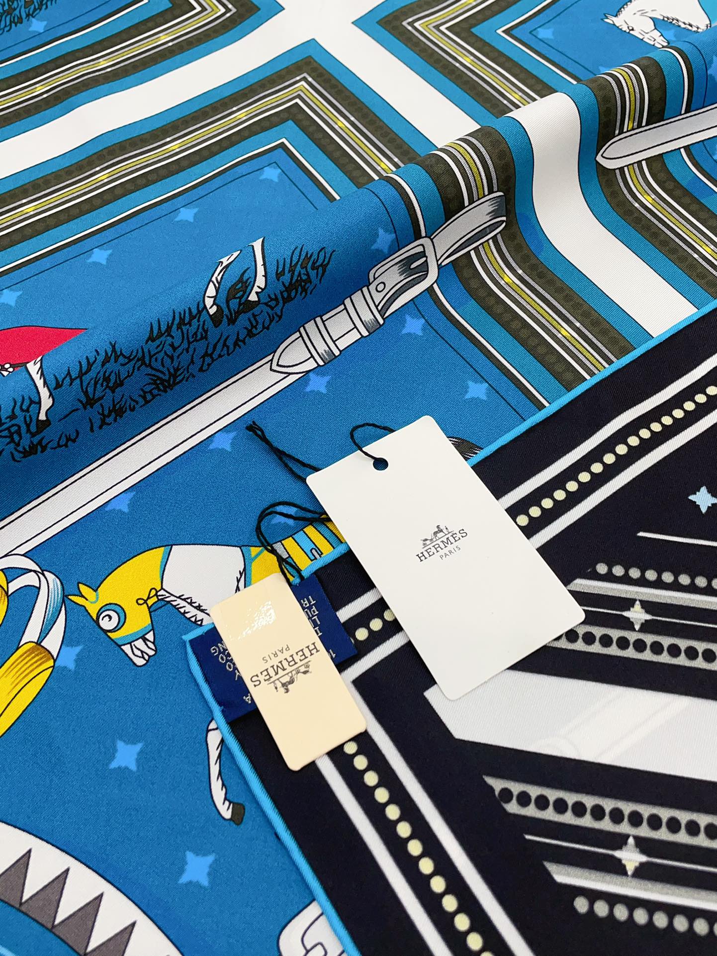 Couvertures Et Tenues De Jour Double Face Scarf 90 CM In Blue Mix Black Colorful Silk 190031
