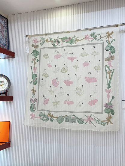 Scarf 110 CM In White Colorful Voile Silk 193825