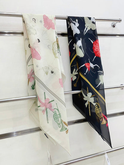 Scarf 110 CM In White Colorful Voile Silk 193825