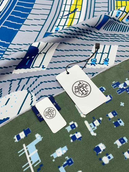 Faubourg Party Scarf 90 CM In Blue Colorful Silk Twill  198582