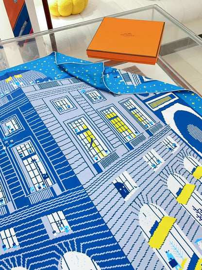 Faubourg Party Scarf 90 CM In Blue Colorful Silk Twill  198582