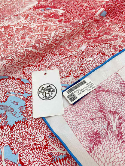 Retour A La Nature Shawl 90 CM In Pink Colorful Silk Twill 198584