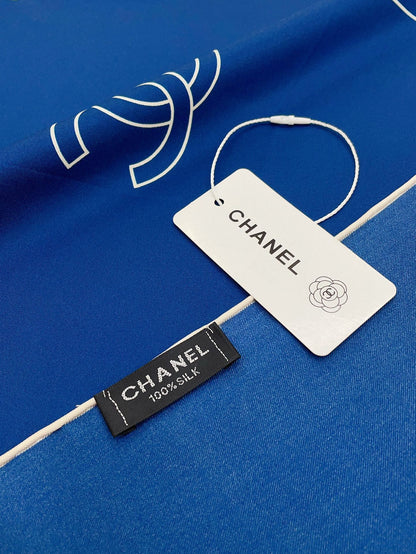 CC Square Scarf 90 CM In Blue Silk Twill 201029