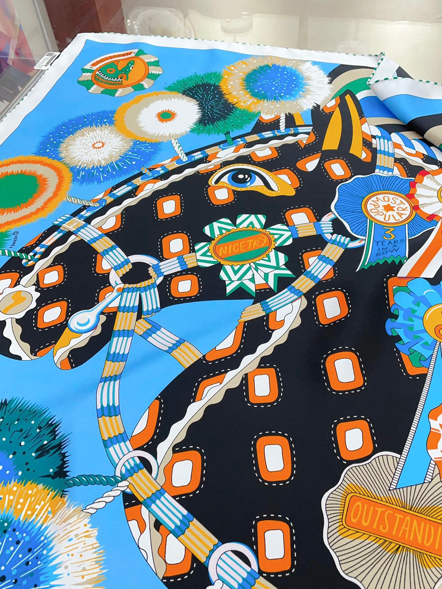 Cheval Mascotte Scarf 90 CM In Blue Colorful Silk Twill 206456