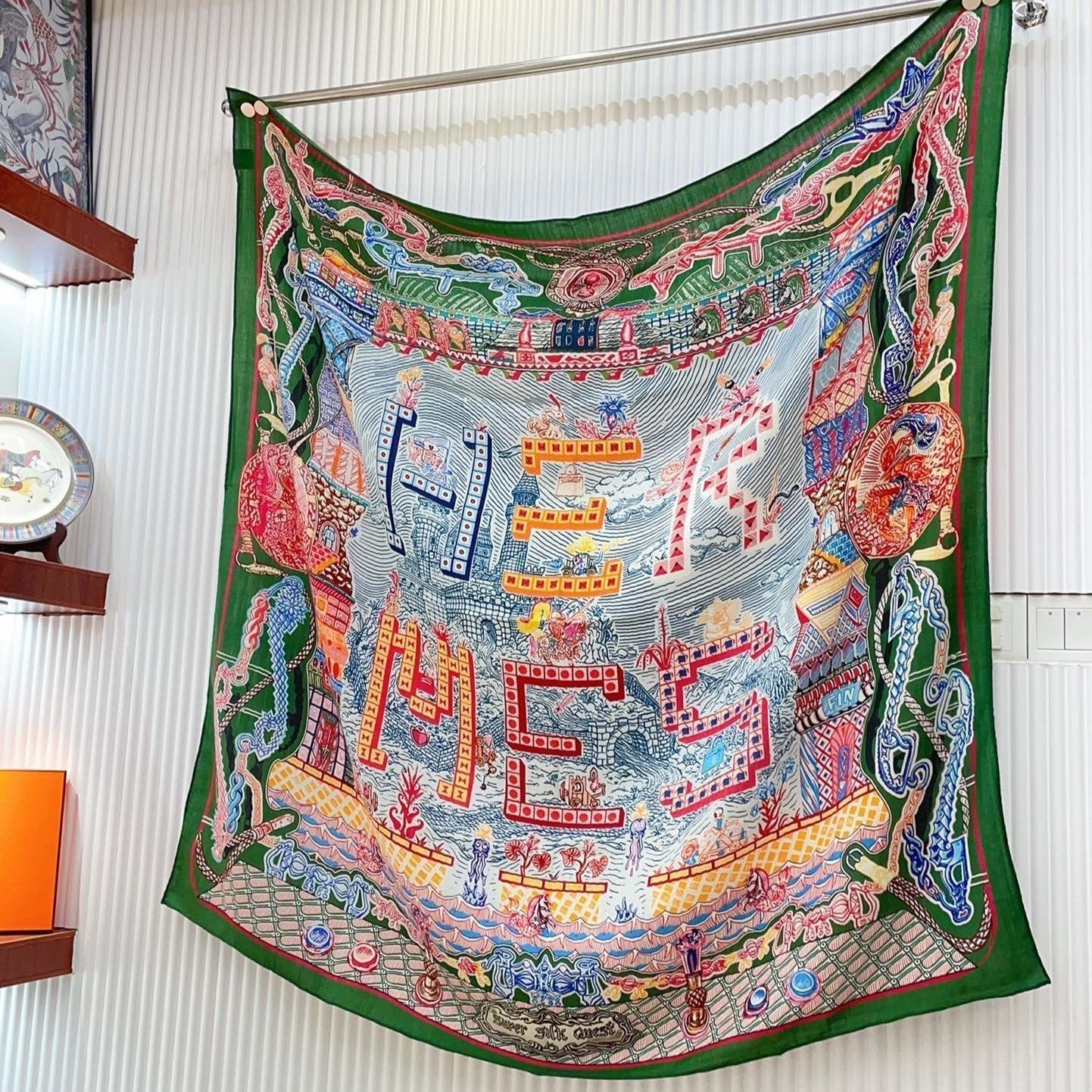 Gavroche Super Silk Quest Détail Scarf 140 CM In Green Colorful Cashmere And Silk 236108