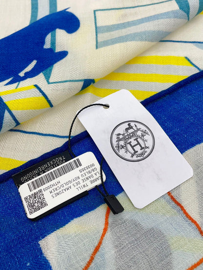 Horse Club Detail Scarf 140 CM In Colorful Cashmere And Silk 217219