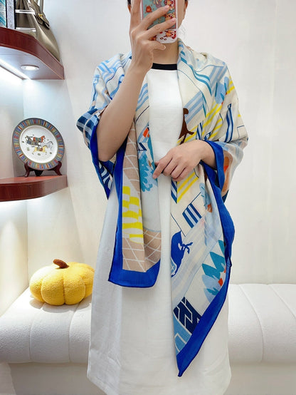 Horse Club Detail Scarf 140 CM In Colorful Cashmere And Silk 217219