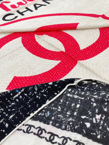 CC Square Scarf 140 CM In Black Mix Light Beige Red Cashmere Silk 234599