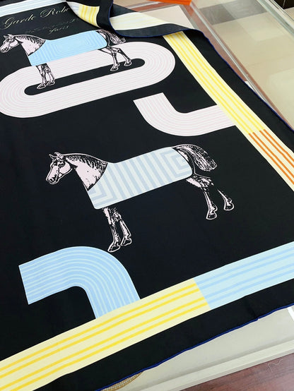 Garde-Robe Pop Detail Scarf 90 CM In Black Colorful Silk Twill 337136