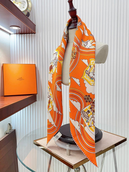 Carres Volants Scarf 90 CM In Orange Colorful Silk Twill 244995