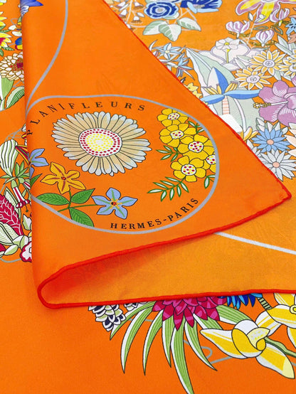 Planifleurs scarf 90 CM In Orange Colorful Silk Twill 249919