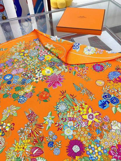Planifleurs scarf 90 CM In Orange Colorful Silk Twill 249919