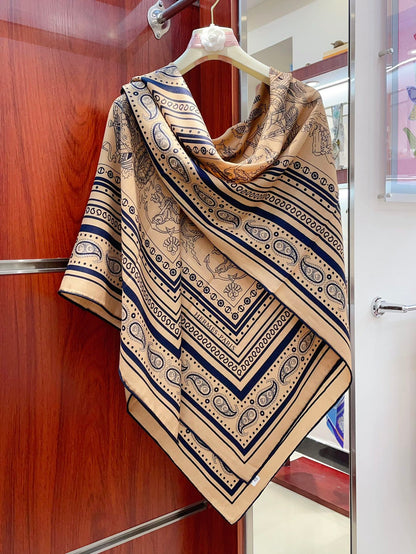 Tatouages Marins Bandana Shawl 135 CM In Dark Beige Colorful Cashmere And Silk 252314
