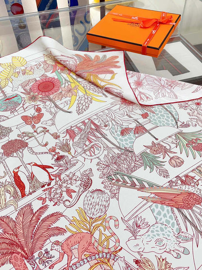 Precious Paradise Scarf 90 CM In Pink Colorful Silk Twill 294485