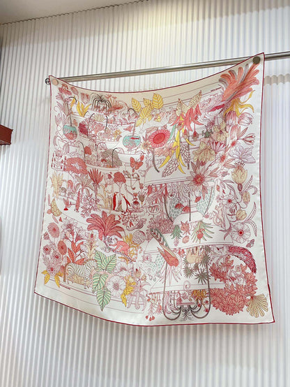 Precious Paradise Scarf 90 CM In Pink Colorful Silk Twill 294485
