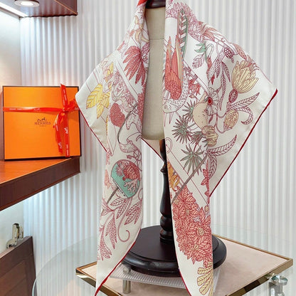 Precious Paradise Scarf 90 CM In Pink Colorful Silk Twill 294485