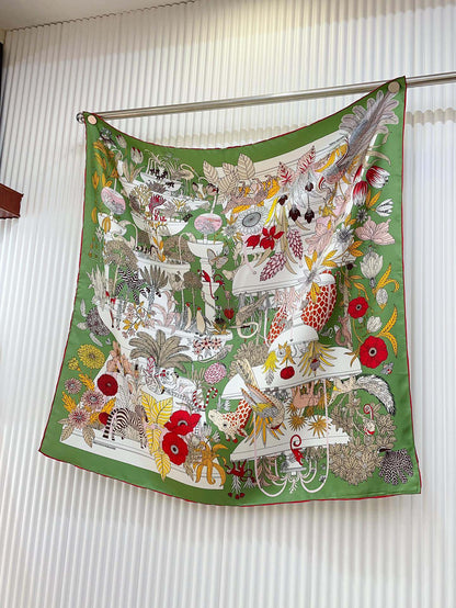 Precious Paradise Scarf 90 CM In Green Colorful Silk Twill 294486