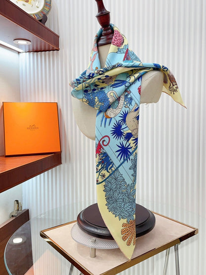 Precious Paradise Scarf 90 CM In Light Blue Colorful Silk Twill 294487