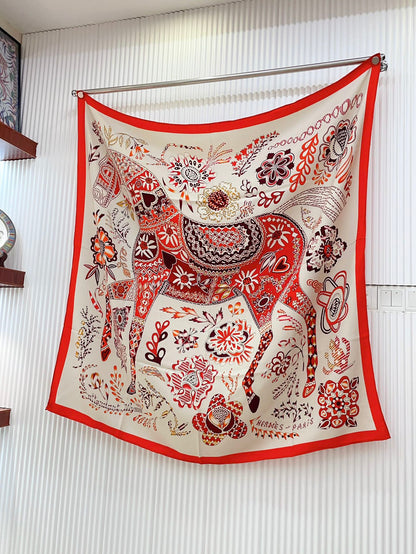 En Attendant Ulysse Shawl 140 CM In Red Colorful Cashmere And Silk 294496