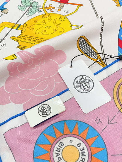 Tea For Two Scarf 90 CM In White Colorful Silk Twill  296691
