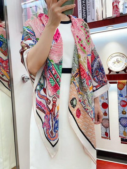 Gavroche Super Silk Quest Détail Scarf 140 CM In Colorful Cashmere 300440