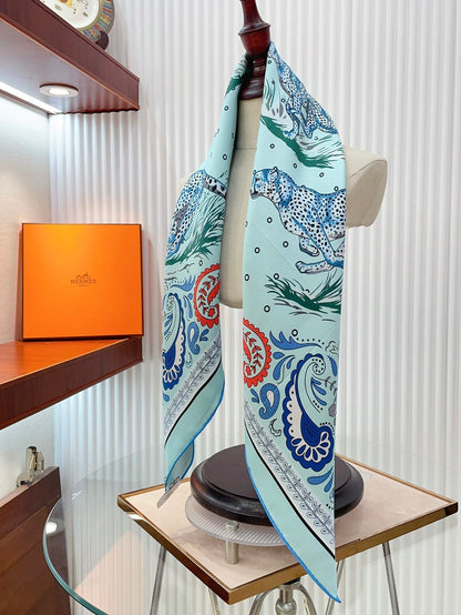 Guepards Bandana Double Face Scarf 90 CM In Colorful Silk 301848