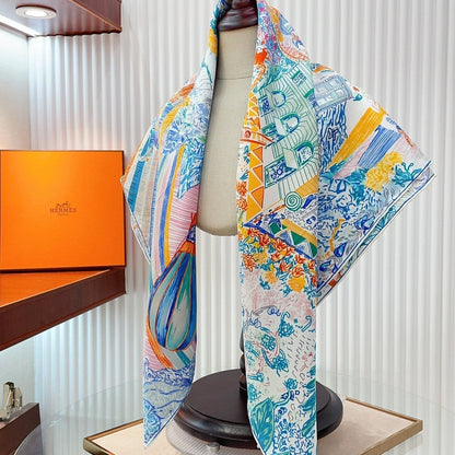 Les Folies Du Faubourg Scarf 90 CM In Colorful Silk Twill 304375