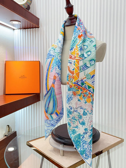 Les Folies Du Faubourg Scarf 90 CM In Colorful Silk Twill 304375