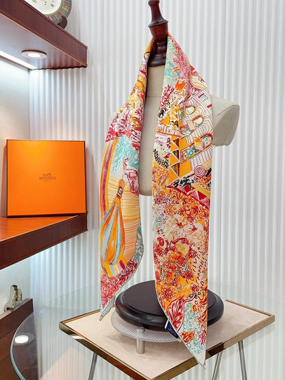Les Folies Du Faubourg Scarf 90 CM In Colorful Silk Twill 304376