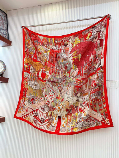 Animapolis Scarf Limited Edition 140 CM In Colorful Cashmere And Silk 306573