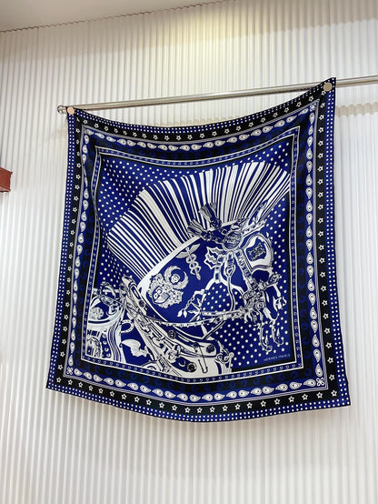 Cheval Punk Bandana Scarf 90 CM In Dark Blue Mix White Black Silk Twill 309213