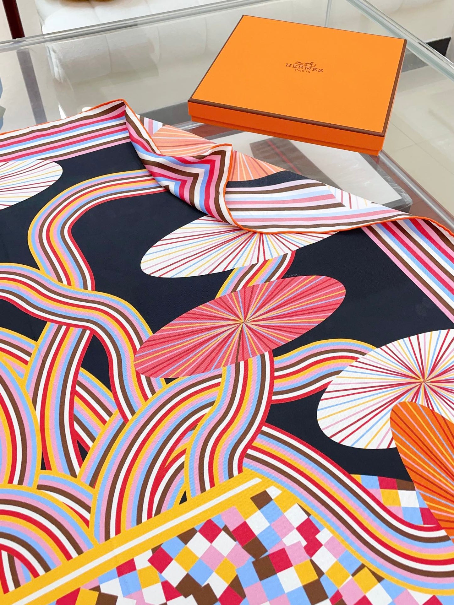 Flores Del Este Scarf 90 CM Black Colorful Silk Twill 310313