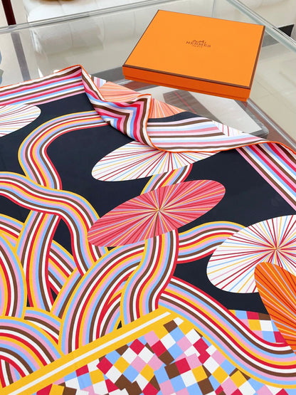 Flores Del Este Scarf 90 CM Black Colorful Silk Twill 310313
