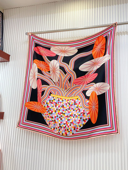 Flores Del Este Scarf 90 CM Black Colorful Silk Twill 310313