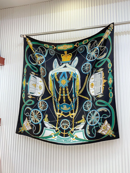 Stately Wheels Scarf 90 CM Black Colorful Silk Twill  312877