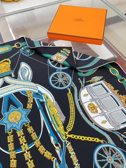 Stately Wheels Scarf 90 CM Black Colorful Silk Twill  312877