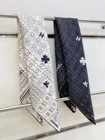 CC Square Scarf 90 CM In Black Mix White Cashmere Silk 316268