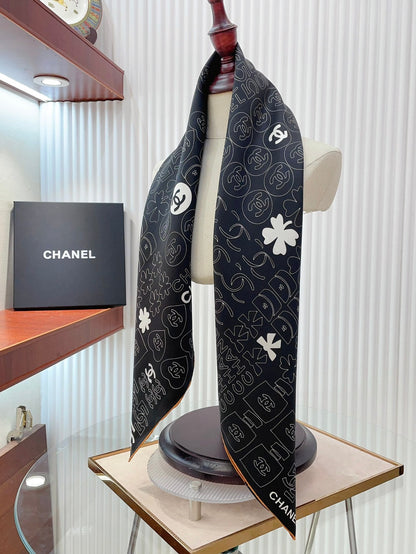 CC Square Scarf 90 CM In Black Mix White Cashmere Silk 316268