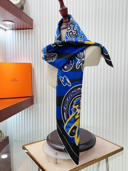 Candy Libris Scarf 90 CM In Dark Blue Colorful Silk Twill 319212
